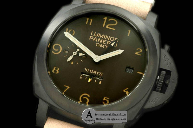 Panerai Pam 402 Luminor Marina 44mm 10 Days GMT PVD Leather Brown Asian 23J Replica Watches