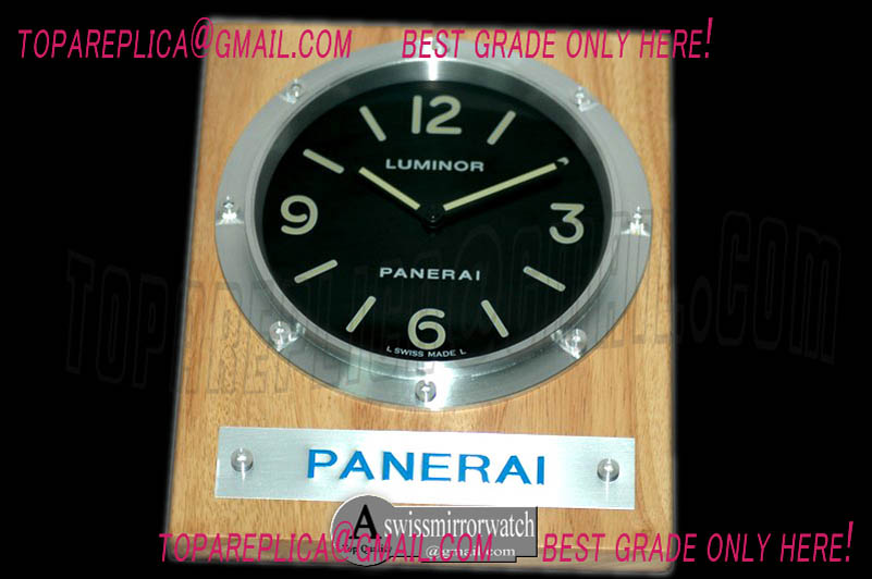 Panerai Pam 255 Style Wall Clock Black/Beech Finish Swiss Qtz