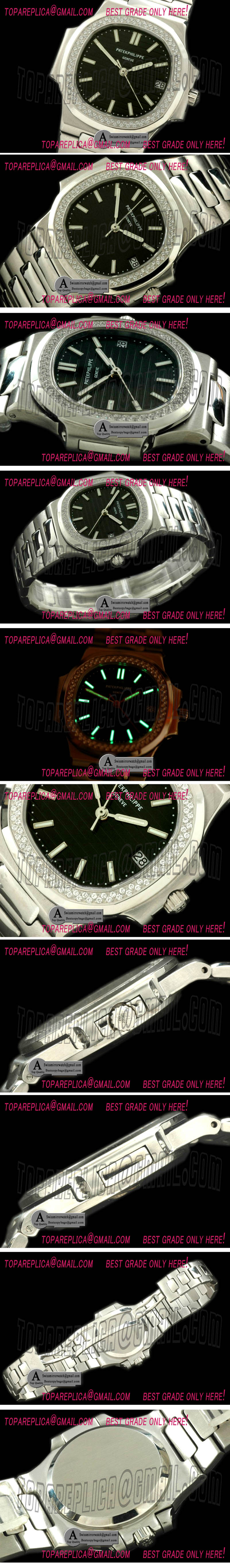 Patek Philippe Nautilis Mid SS/Diamond Black/Sticks Asian 2824-2 Replica Watches