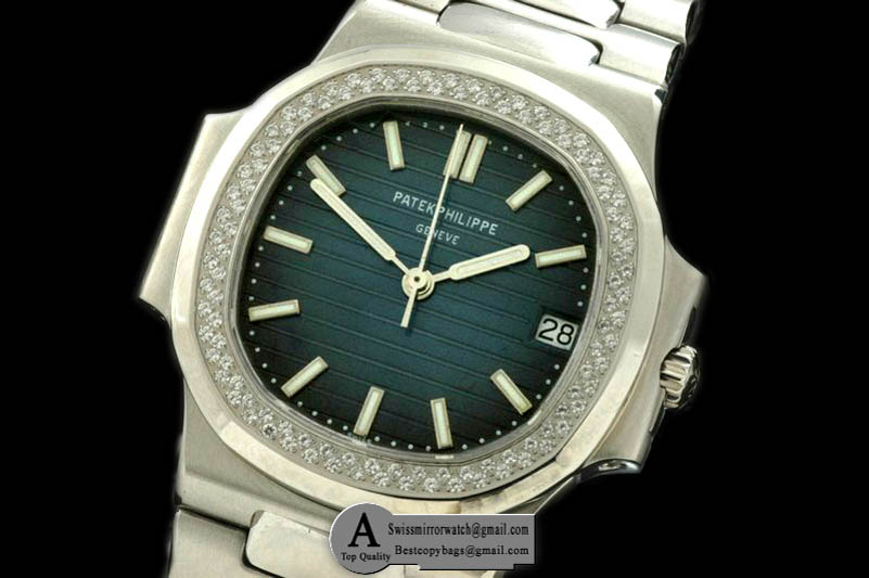 Patek Philippe Nautilis Mid SS/Diamond Blue/Sticks Asian 2824-2 Replica Watches