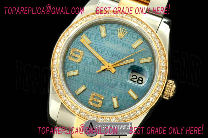 Rolex SS/YG TT Blue Asian 2813 - Real Diamonds