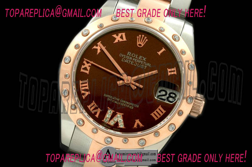 Replica Rolex DateJust Midsize SS/Rose Gold Oyster Brown Roman Swiss Eta 2836-2 Watches