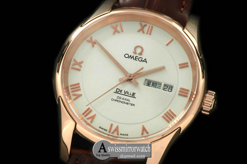 Omega Deville Co Axial Day/Date RG/LE White Asian 2836