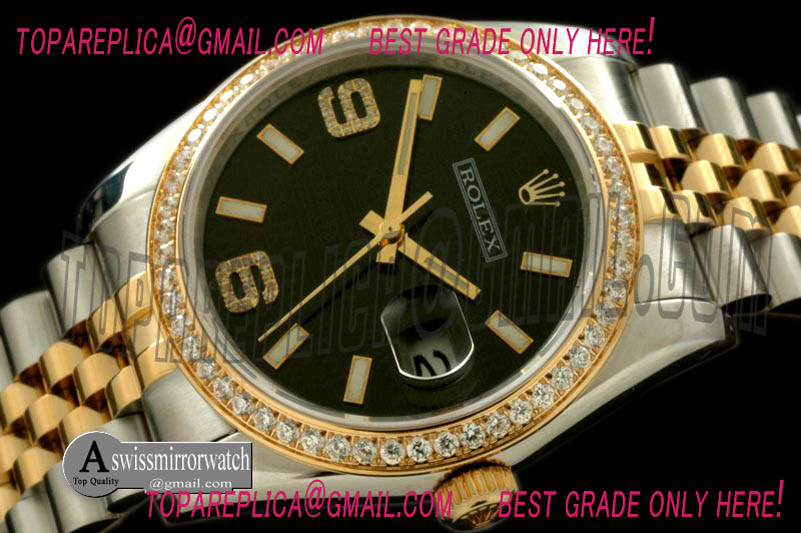 Rolex SS/YG TT Black Swiss Eta 2836/3135-Real Diamonds
