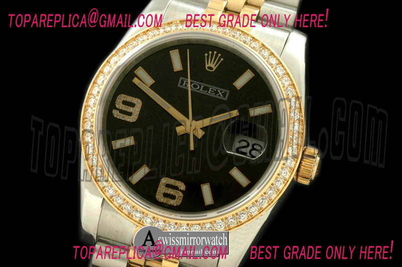 Rolex SS/YG TT Black Asian Eta 2836/3135-Real Diamond