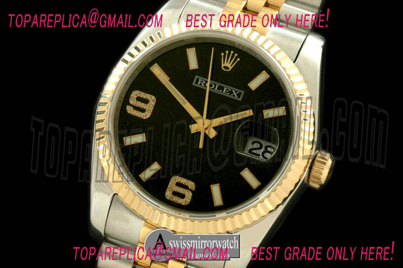 Rolex SS/YG TT Black Asian 2813 - Real Diamonds