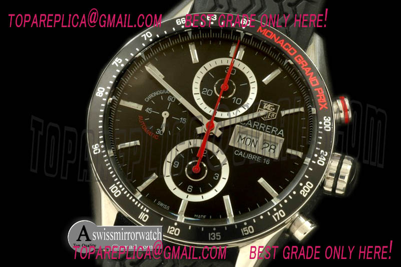 Tag Heuer Carrera Monaco GP Calibre 16 Day-Date 43mm Black Dial on Black Rubber Strap A7750