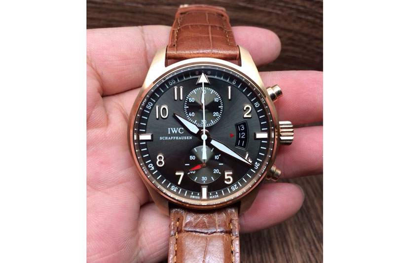 IWC Pilot Chrono RG 3878 Gray Dial on Light Brown Leather Strap A7750