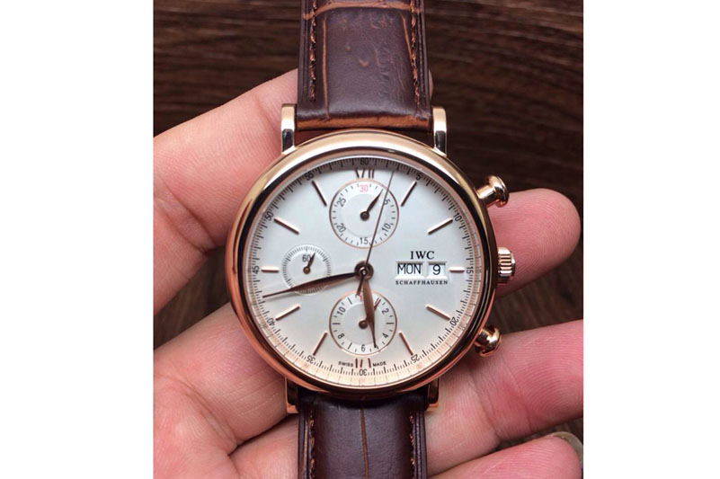 IWC Portofino Chrono RG White Dial on Black Leather Strap A7750