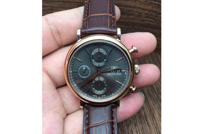 IWC Portofino Chrono RG Gray Dial on Brown Leather Strap A7750
