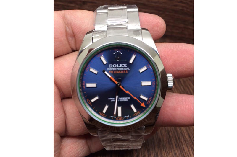 Rolex Milgauss 116400 GV JF 1:1 Green Sapphire Blue Dial on SS Bracelet A2824