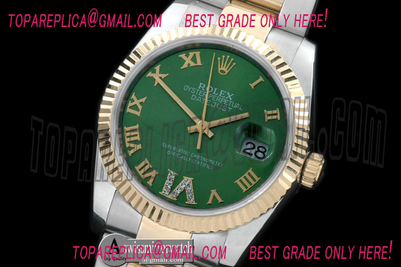 Rolex SS/YG Oyster Green Roman/Diam 2836