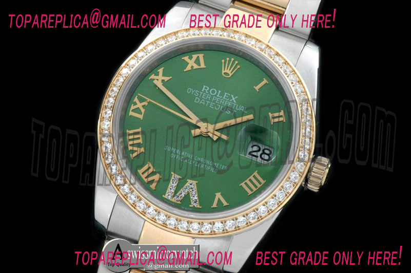 Rolex SS/YG Oyster Green Roman/Diam 2836