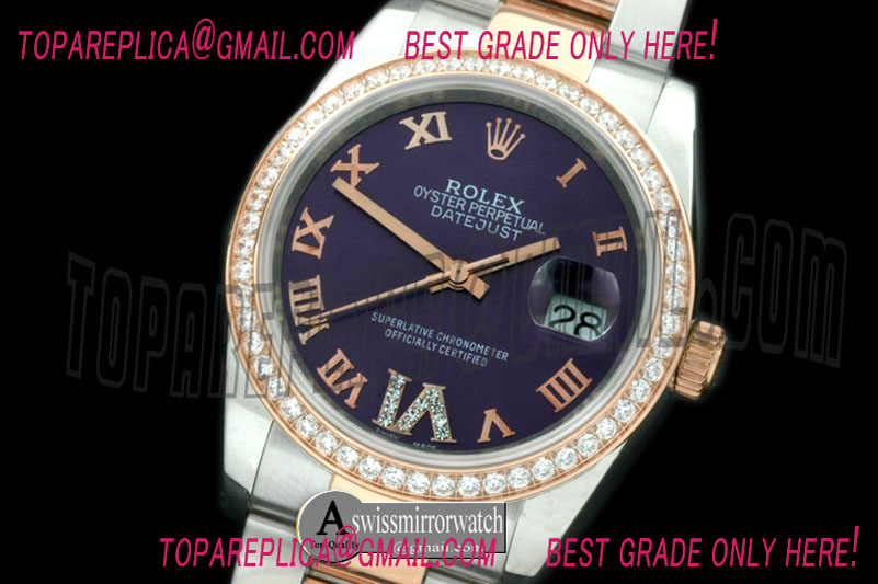 Rolex RG/SS Oyster Purple Roman/Diam 2836