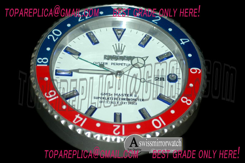 Rolex Dealer Clock GMT Style White Blue/Red Swiss Quartz