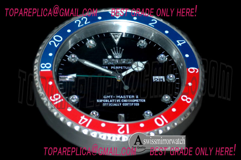 Rolex Dealer Clock GMT Style Black Blue/Red Swiss Quartz