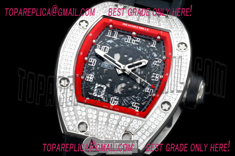 Richard Mille RM010 BLING BLING SS/RU Diam/Red Asian 21J Decorated
