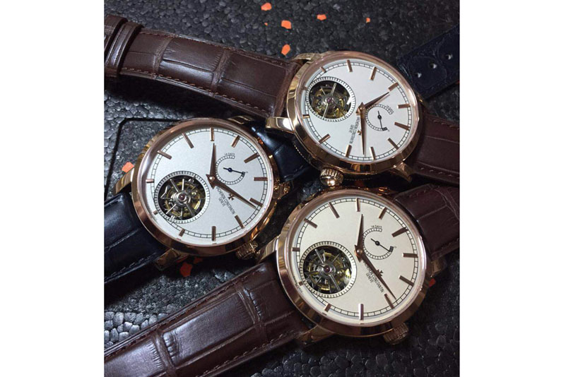 Vacheron Constantin The Patrimony Tourbillon RG Power Reserve White Dial on Brown Croco Leather Strap