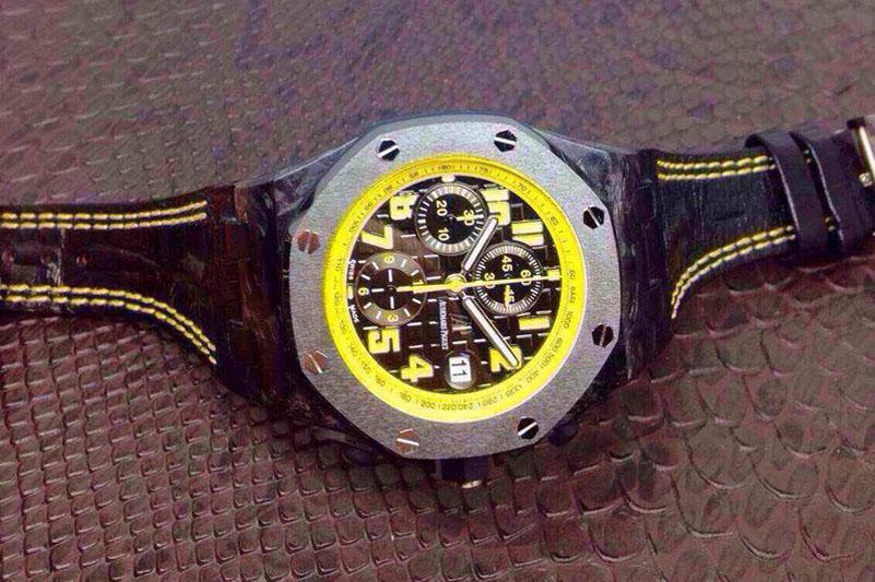 Audemars Piguet Royal Oak Offshore Bumble Bee Forged Carbon Best Edition on Leather Strap A7750