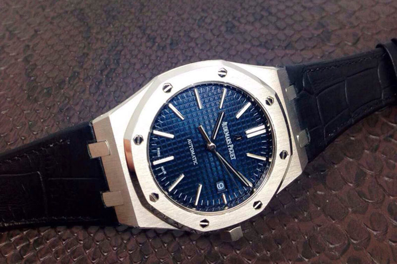 Audemars Piguet Royal Oak 41mm 15400 1:1 Best Edition Blue Dial on Black Leather Strap MIYOTA9015