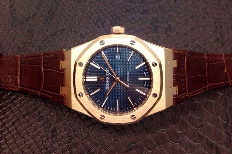 Audemars Piguet Royal Oak 41mm 15400 1:1 Best Edition RG Blue Dial on Black Leather Strap MIYOTA9015