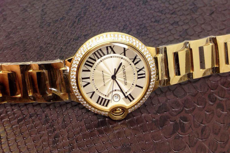 Cartier Ballon Bleu 36mm YG White Dial on YG Steel Swiss ETA2688