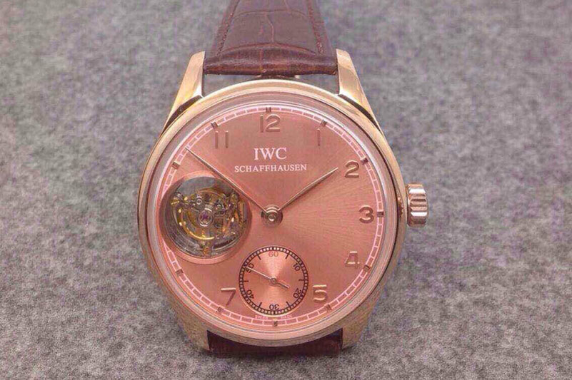 IWC Portuguese Flying Tourbillon RG Pink Dial on Brown Leather Strap