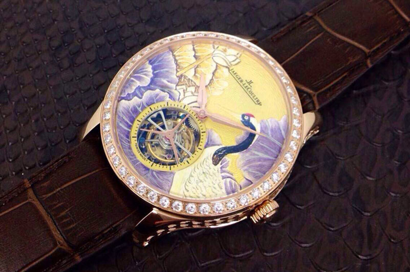 Jaeger-LeCoultre Porcelian Crane Tourbillon R/LE Diamond Bezel Grey Flying Tourbillon