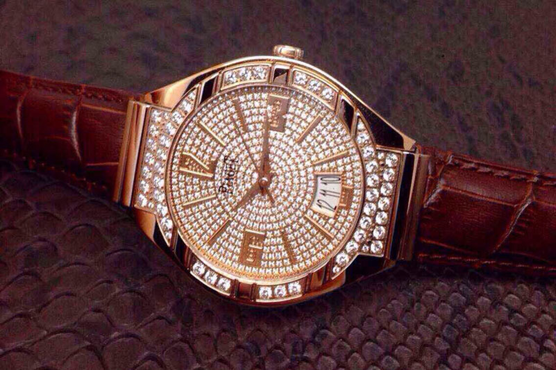 Piaget Polo RG Diamonds Dial/Bezel on Brown Leather Strap MIYOTA9015
