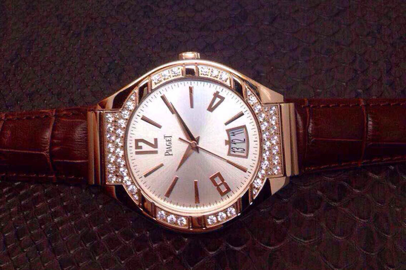 Piaget Piaget Polo RG Silver Dial Diamonds Bezel on Brown Leather Strap MIYOTA9015