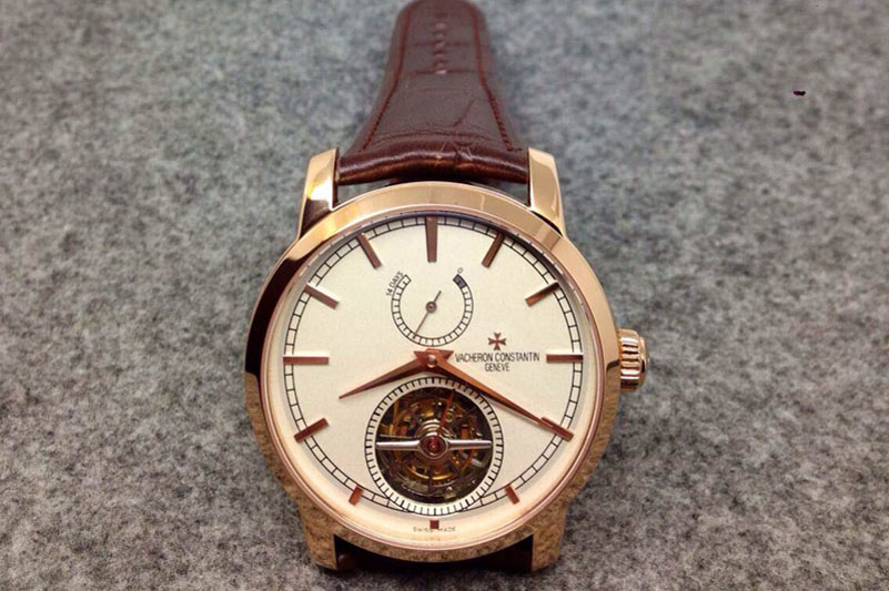 Vacheron Constantin The Patrimony Tourbillon RG Power Reserve TF Best Edition Cream Dial on Brown Croco Leather Strap