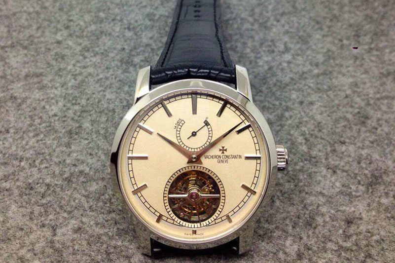 Vacheron Constantin The Patrimony Tourbillon SS Power Reserve TF Best Edition Cream Dial on Black Croco Leather Strap