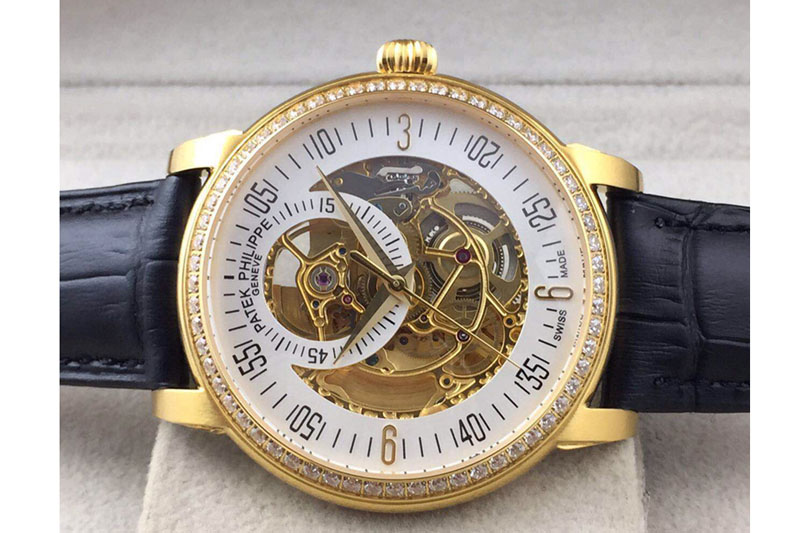 Patek Philippe Calastrava Skeleton YG/LE Diamond Bezel White A2824