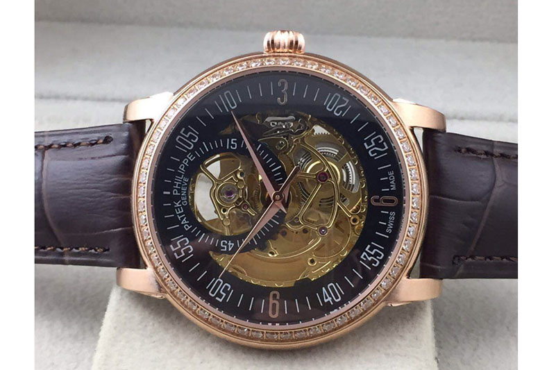 Patek Philippe Calastrava Skeleton RG/LE Diamon Bezel White Black