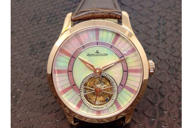 Jaeger-LeCoultre Master Tourbillon RG White MOP Dial on Black Leather Strap