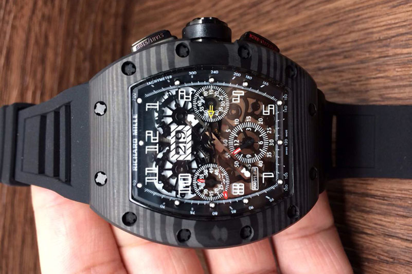 Richard Mille RM011-FM (Felipe Massa) Forged Carbon Flyback Chrono Skeleton Dial Asian 7750 Black