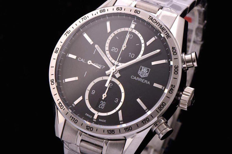 Tag Heuer Carrera CAL1887 Chronograph SS V6F 1:1 Best Edition Black Dial on SS Bracelet CAL1887