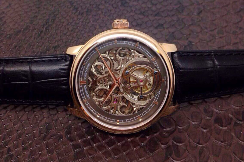 Vacheron Constantin Patrimony Tourbillon RG Gray Skeleton Dial on Black Leather Strap