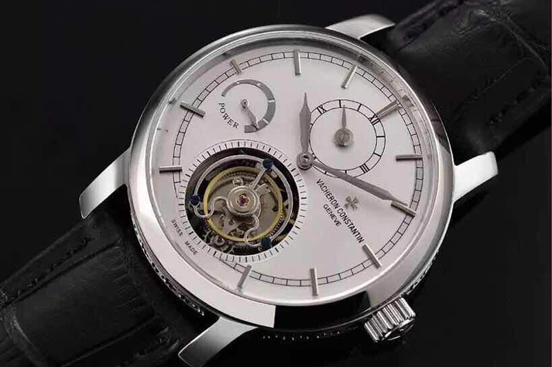Vacheron Constantin The Patrimony Tourbillon SS Power Reserve TF Best Edition White Dial on Black Croco Leather Strap