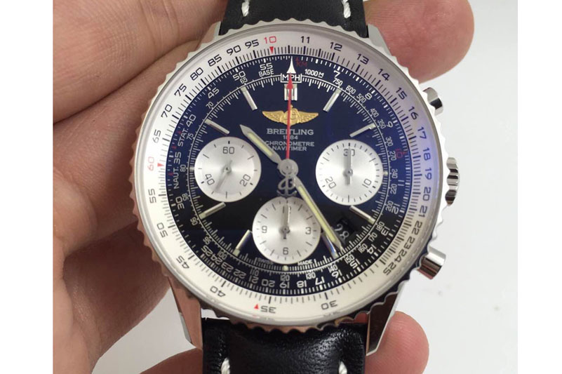 Breitling Navitimer 01 1:1 SS Black Dial on Black Leather Strap A7750