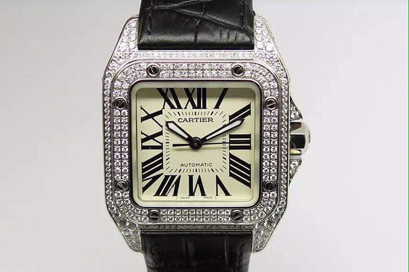 Cartier WM501751 Santos 100 39MM SS/Leather White Swiss Eta 2688 Ult Ver Replica Watches