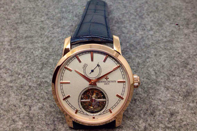 Vacheron Constantin The Patrimony Tourbillon RG Power Reserve TF Best Edition Gray Dial on Blue Croco Leather Strap