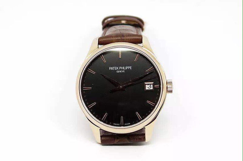 Patek Philippe Geneve 42mm RG Black Dial on Brown Leather Strap A2824