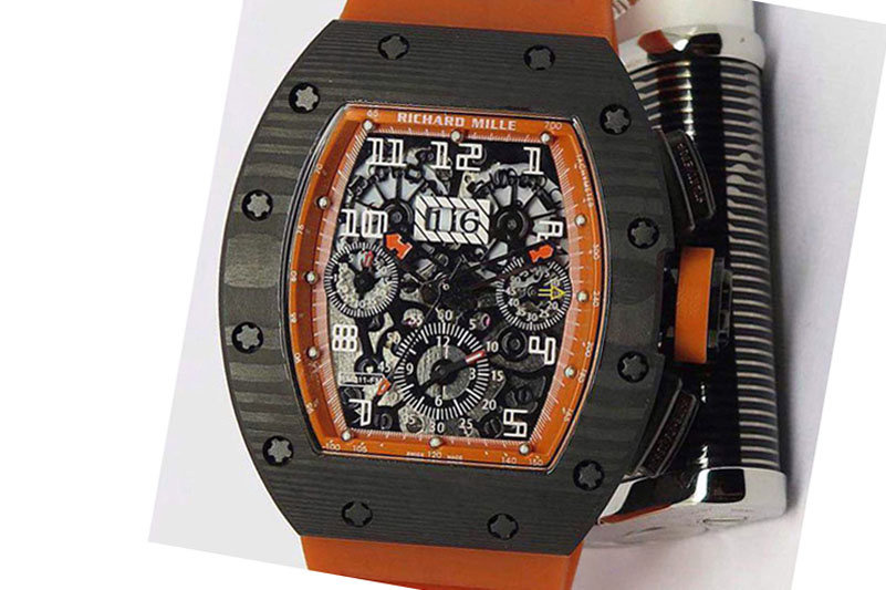 Richard Mille RM011-FM (Felipe Massa) Forged Carbon Flyback Chrono SS Skeleton Dial Asian 7750 Orange