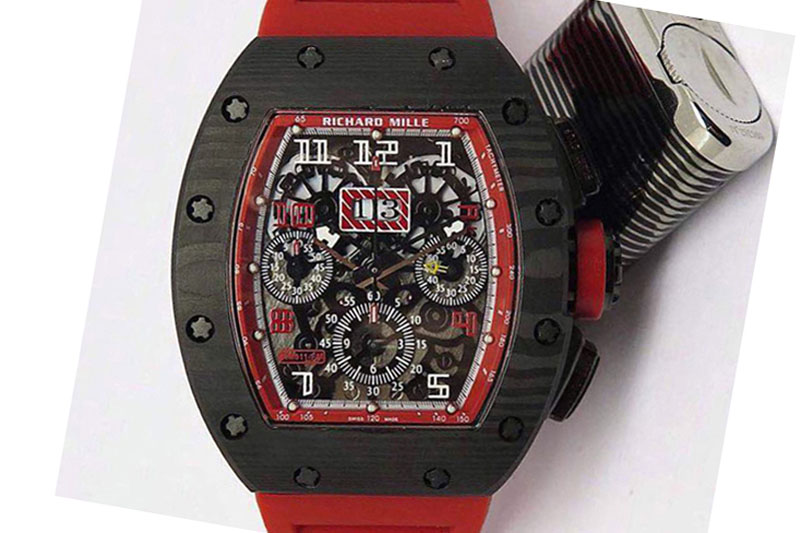 Richard Mille RM011-FM (Felipe Massa) Forged Carbon Flyback Chrono SS Skeleton Dial Asian 7750 Red