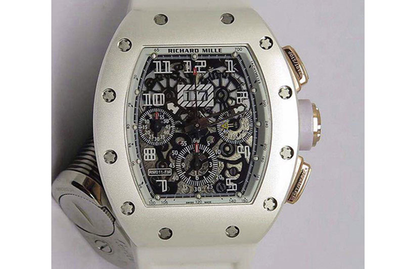 Richard Mille RM011-FM (Felipe Massa) Forged Carbon Flyback Chrono SS Skeleton Dial Asian 7750 White