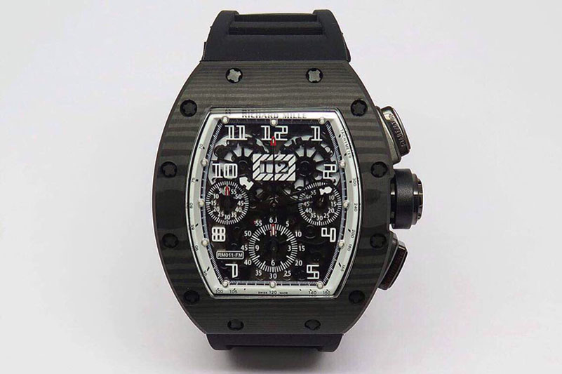 Richard Mille RM011-FM (Felipe Massa) Forged Carbon Flyback Chrono SS Skeleton Dial Asian 7750 Black