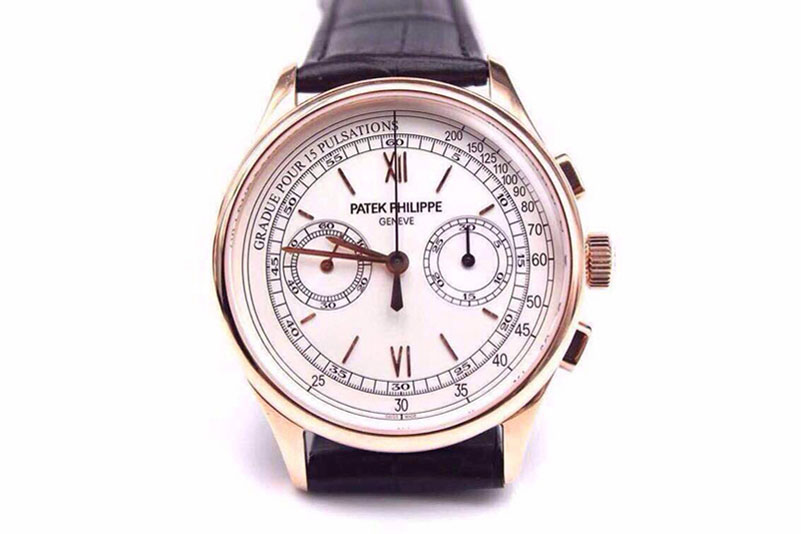 Patek Philippe Chronographe 5170J RG White Dial on Black Leather Strap Venus Handwind