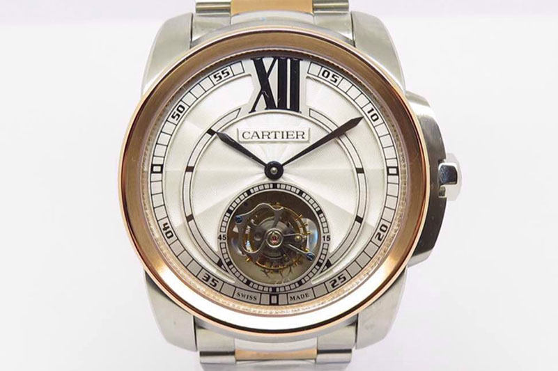 Calibre de Cartier SS Tourbillon Gray Dial RG Bezel on TT Strap