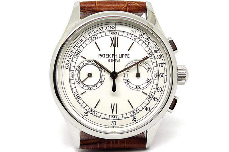 Patek Philippe Chronographe 5170J SS White Dial on Black Leather Strap Venus Handwind